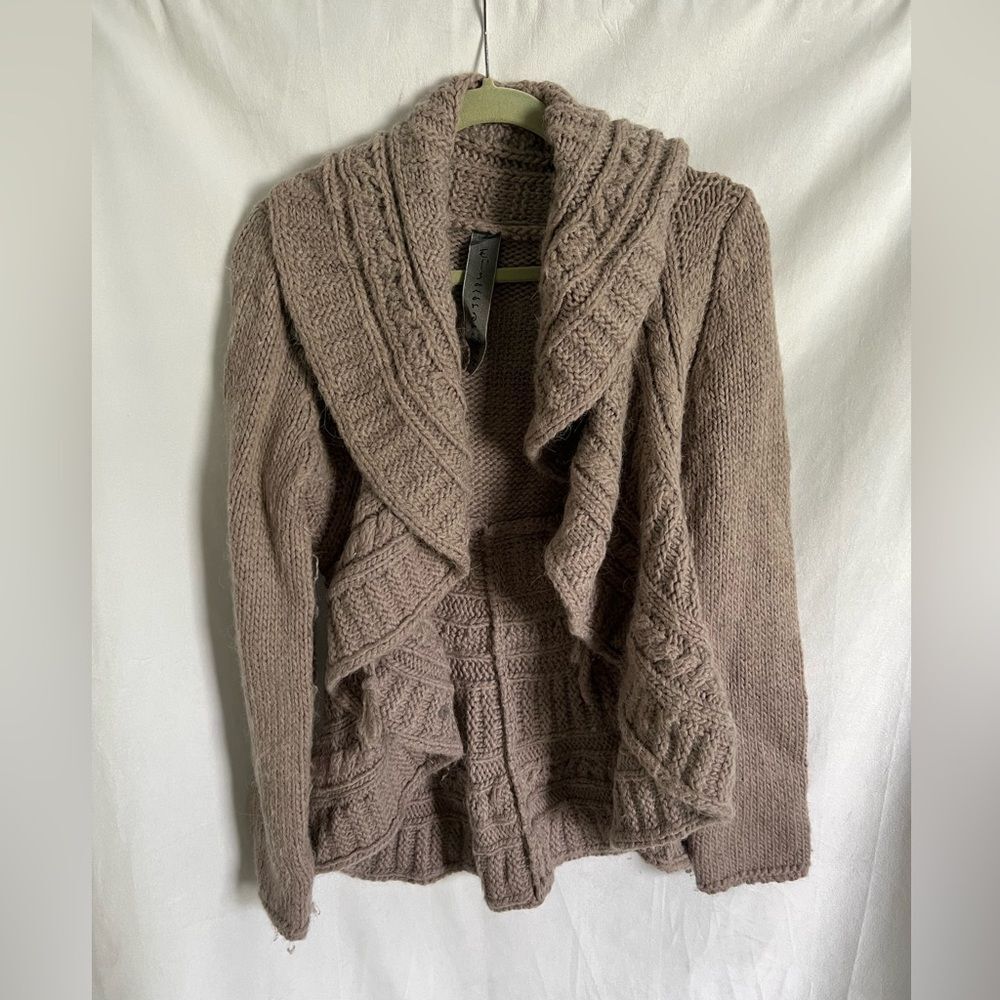 ANTHROPOLOGIE ELSAMANDA Cardigan Size M Open Draped Front Sweater Italy Wool